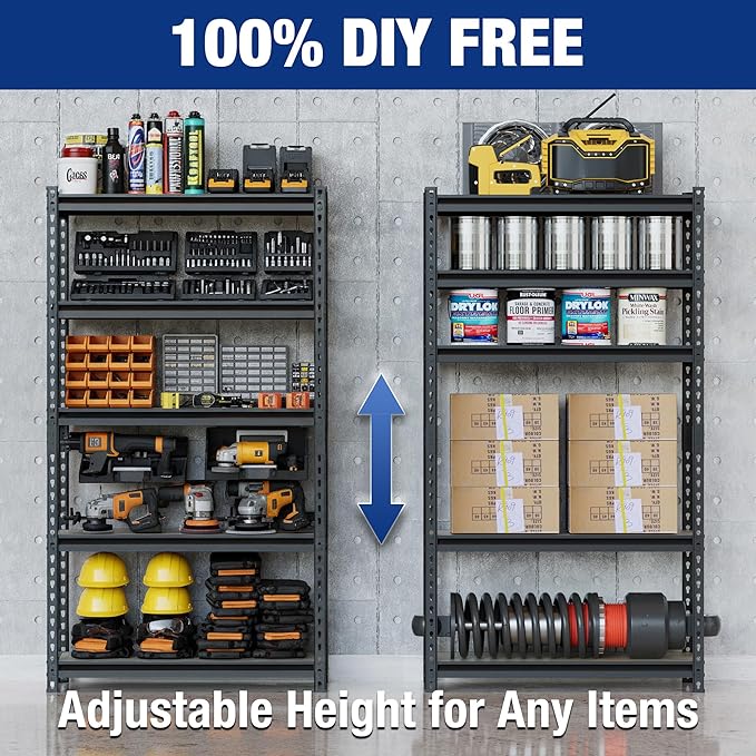 WORKPRO 2180LBS Garage Shelving Unit, Heavy Duty 5-Tier Adjustable Storage Shelf, Shelving Units and Storage for Kitchen, Basement or Pantry, 27.6”Wx11.8”Dx60”H, Black
