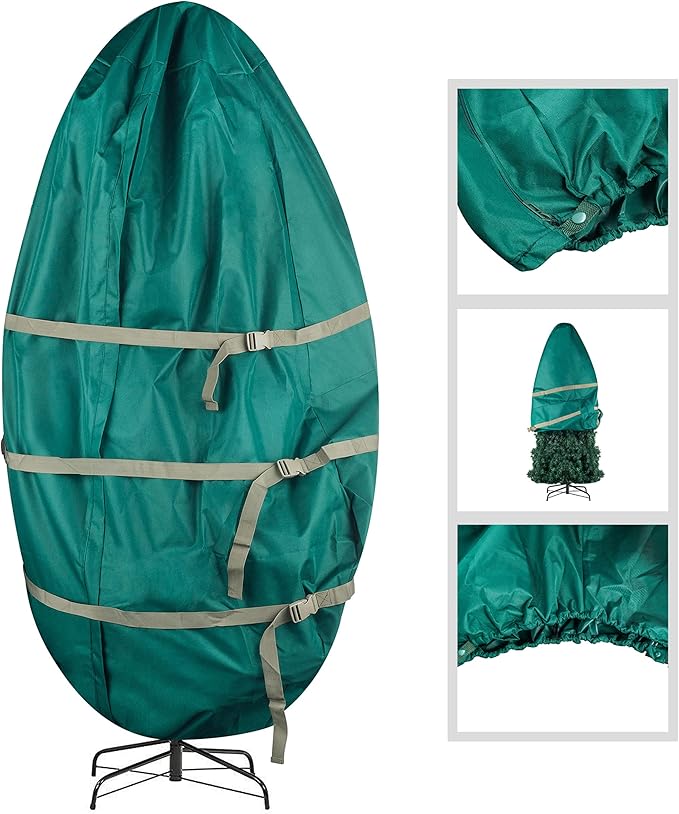 Upright Christmas Tree Storage Bag - Canvas Cover for 7.5-Foot Artificial Trees, Inflatables, and Christmas Decorations by Elf Stor (Green)