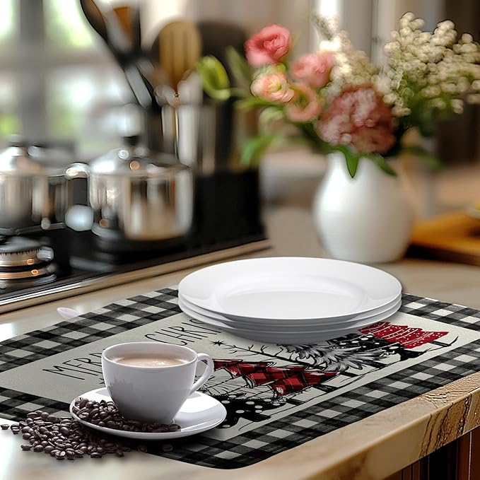 Merry Christmas Dish Drying Mat Buffalo Plaid Large Kitchen Mats Dish Drying Pad Xmas Christmas Tree Absorbent Dish Dryer Mat for Kitchen Countertops Microfiber Drainer Pad Dish Drying Mats (18x24 in)