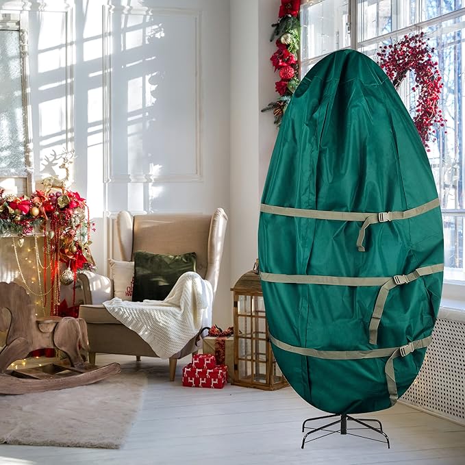 Upright Christmas Tree Storage Bag - Canvas Cover for 7.5-Foot Artificial Trees, Inflatables, and Christmas Decorations by Elf Stor (Green)