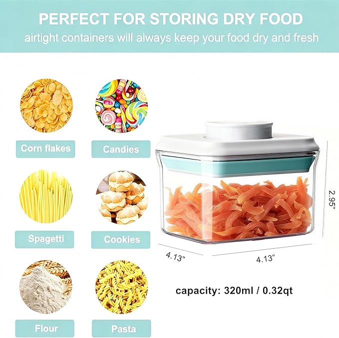 Cozey Daily Airtight Food Storage Container Pop Containers With Lids, Bpa Free for Spaghetti Cereal Flour Rice Kitchen Organizer (square 320ml / 0.32qt)