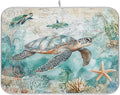 Nautical Theme Dish Drying Mat for Kitchen Counter Sea Horse Turtle Octopus Coastal Drying Mats Super Absorbent Reversible Microfiber Kitchen Countertop Protector Dishes Pad Large 18x24 inch