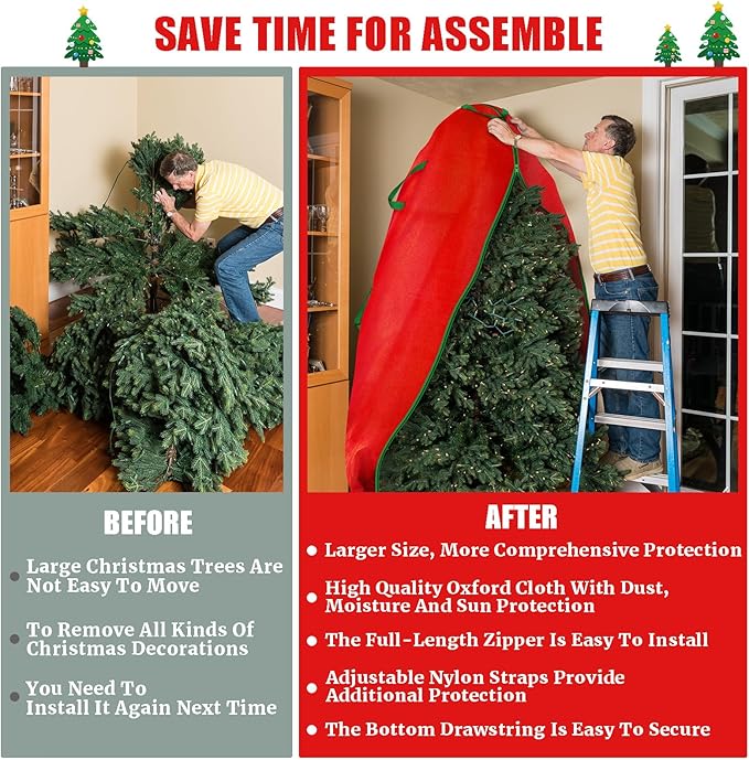 Jumbo Upright Christmas Tree Storage Bag, Upright Christmas Tree Storage Cover With Zipper & Adjustable Straps,Tear Resistant Upright Storage Christmas Tree Cover for 7.5 Foot Assembled Christmas Tree