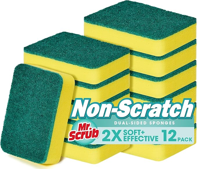 Mr. Scrub Sponges Kitchen Scrub Dish Sponge Scouring Pad, 12 Pack Cleaning Brush Scrubber Supplies for Soap, Dishwashing Dinnerware Sets Pan Pot Towels Cloth Rags Holder Glass Dishwasher Sink Bathroom