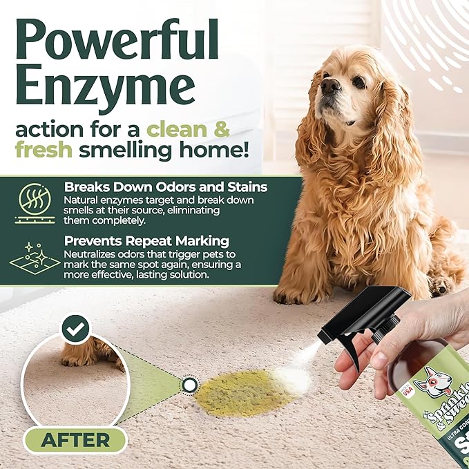 Urine Destroyer Enzyme Cleaner Spray | Cat & Dog Urine Stain and Odor Eliminator | Enzymatic Carpet Cleaner for Pets | Cat Pee Enzyme Cleaner (24oz)