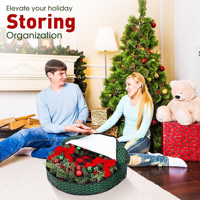 5 Pack Christmas Storage Bags Green, 7.5 Ft Large Christmas Tree Stand Bag, 24" Wreath Containers and 25" Garland Packing Tote Bags with Handle Zipper for Artificial Xmas Tree Wreath Garland