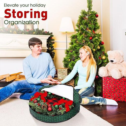 5 Pack Christmas Storage Bags Green, 7.5 Ft Large Christmas Tree Stand Bag, 24" Wreath Containers and 25" Garland Packing Tote Bags with Handle Zipper for Artificial Xmas Tree Wreath Garland