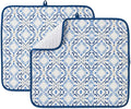 FRESHMINT Printed Dish Drying Mats for Kitchen Counter 2 Pack Absorbent Reversible Drying Mats Microfiber Kitchen Countertop Protector Dishes Drying Pad Extra Large 18"x16" Dish Mat