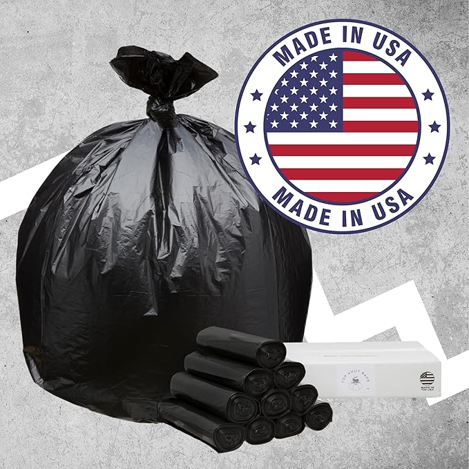 Top Knot Bags 45 Gallon Garbage Trash Bag 40X46" 1.5 Mil Black 100 Count Can Liner Bulk 40 Gallon 41 Gallon 42 Gallon 43 Gallon 44 Gallon Made in USA
