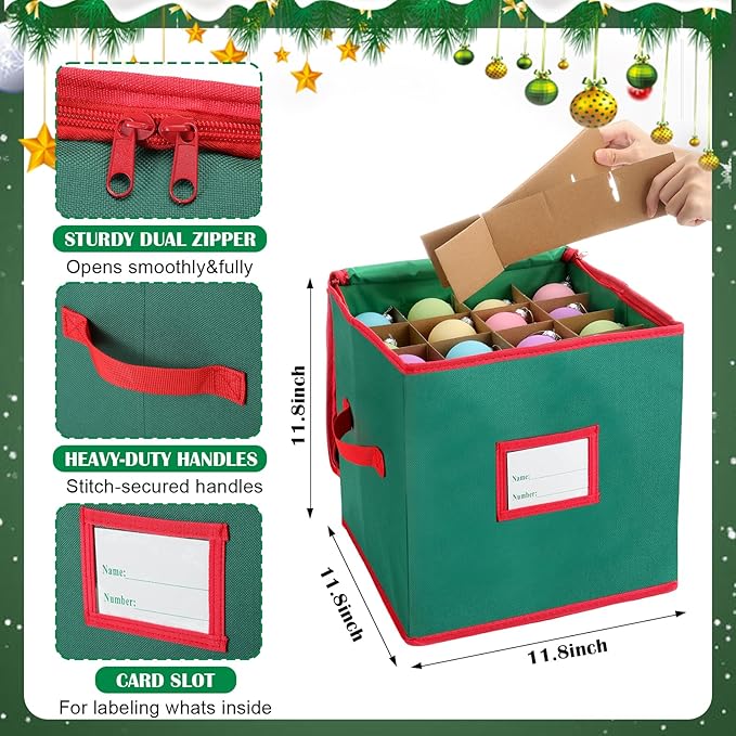 SATINIOR 6 Pcs Upright Christmas Tree Storage Bag Set 5 Ft Christmas Tree Storage Bag 26" Xmas Wreath Containers 11.8" Ornament Bags with Dividers Hold 64 Balls for Artificial Trees Garland(Green)