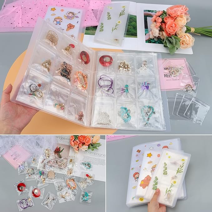 Designster Transparent Jewelry organizer book - Earring Organizer Storage Book Bag Anti-Oxidation, Jewelry Travel Organizer (288Slots+150pcsZipper Bags)
