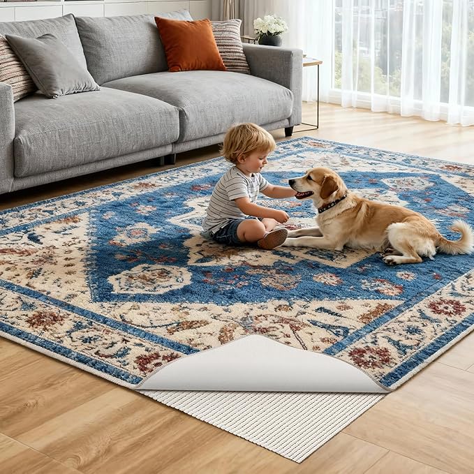 Songrey Non-Slip Rug Pad 6x9 FT, Extra Thick Carpet Pads for Hard Surfaces, Prevents Sliding and Secures Rugs, Provides Floor Protection with Comfort Cushioning
