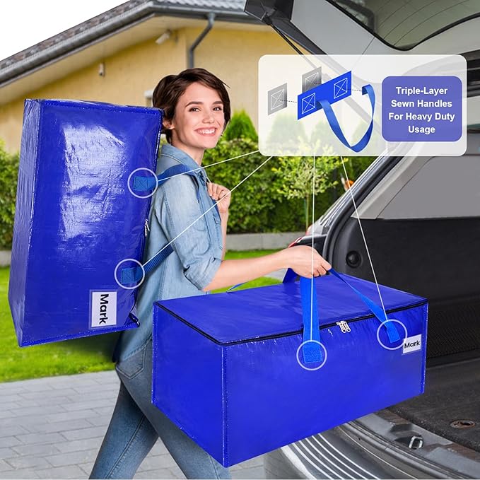 Moving Boxes 8 Pack,93 Liters Clothes Storage Large Moving Bags with Handles Moving Totes Bins for College Dorm or Christmas Decorations