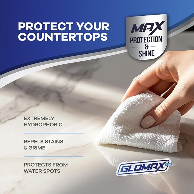 GLOMAX Home Ceramic Coating Spray Kit (16 oz) - Shine, Seal & Protect Stainless Steal, Glass, Kitchen & Bath Surfaces - Extremely Hydrophobic - Repels Stains & Grime - Includes 2 Micro Fiber Towels