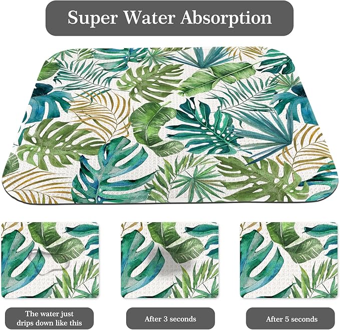 Quick Absorbent Kitchen Drying Mat - Stylish Patterns Dish Drying Mat- 16×18 Inch & 18×24 Inch Kitchen Drainer Mat for Countertops, Dishes & Glassware