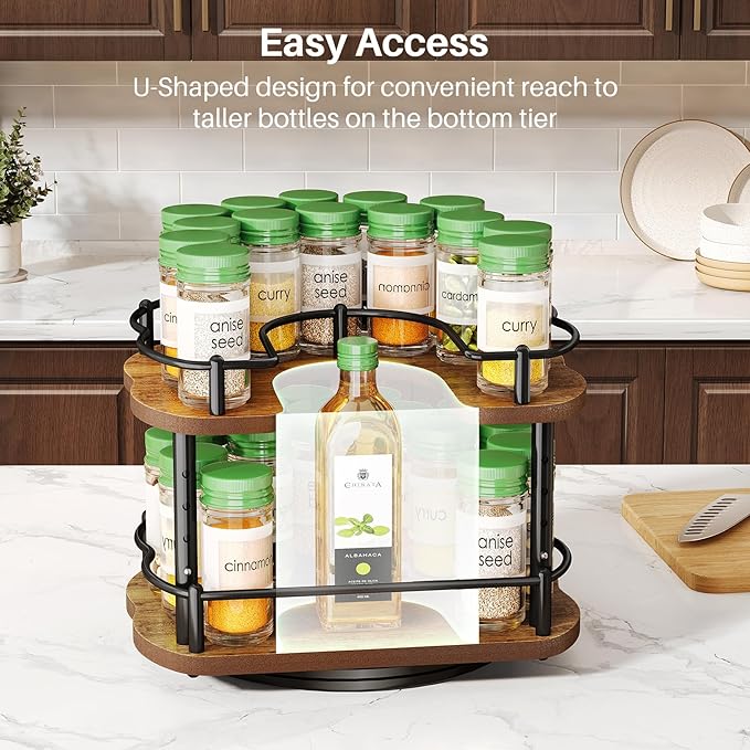 Spice Rack Organization for Cabinet - Height Adjustable Rotating Lazy Susan Organizer, Spice Organizer Fits Cabinets Wide＞ 11 inches, Clearance Height ＞10.5 inches
