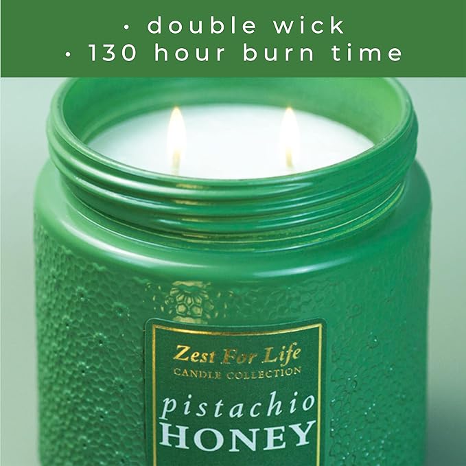 A Cheerful Giver - 28oz Large Scented Candle Jar with Lid- Zest for Life - 130 Hours of Burn Time, Gift for Women (Large, Pistachio Honey)