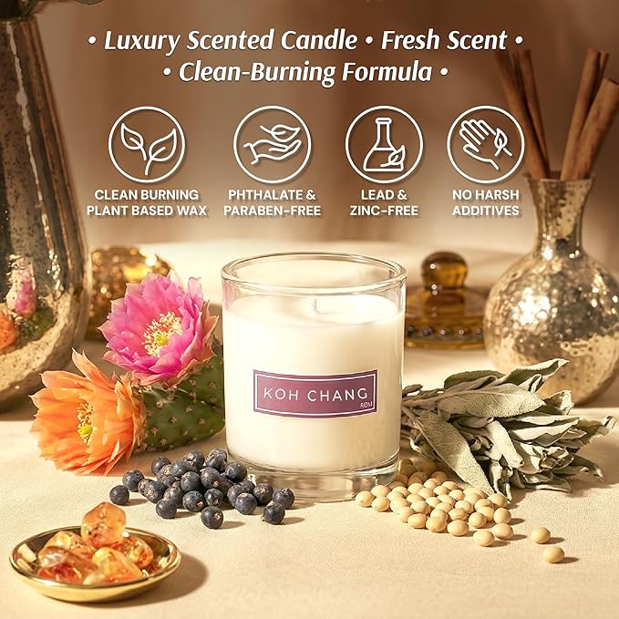 RŌM Luxury Scented Candles for Home, KOH Chang - Soy Wax 9oz, Jar Soy Candles for Home Scented Aromatherapy, Christmas Gift for Women, 60 Hours Burn Time