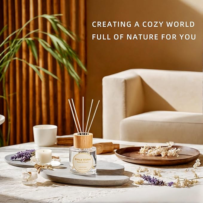 Binca Vidou Reed Diffuser Set, Lavender Osmanthus Orange&Lemon Scent Oil Diffusers with Sticks for Home Office Bathroom Aromatherapy Decor 1.69oz X 3