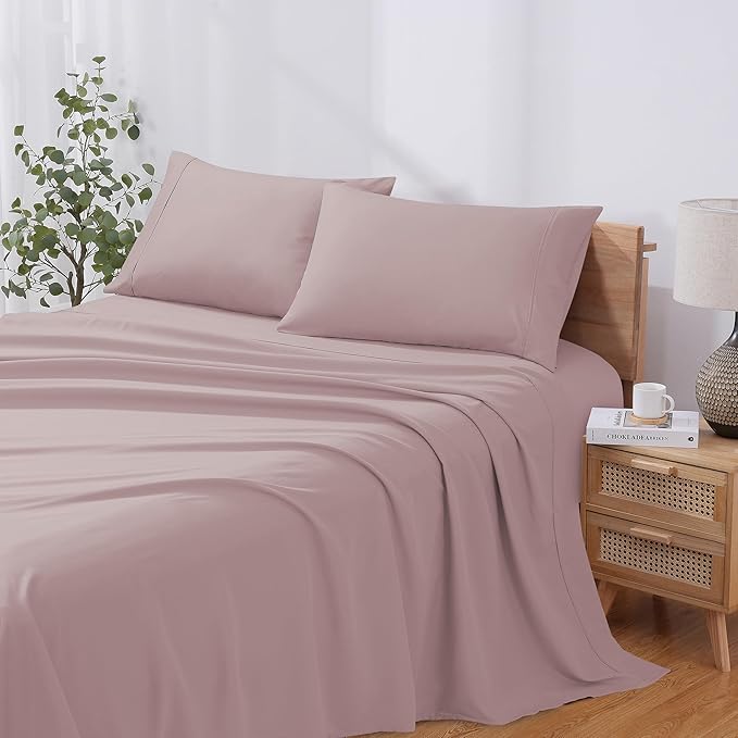 Modern Threads Soft Microfiber Solid Sheets - Luxurious Microfiber Bed Sheets - Includes Flat Sheet, Fitted Sheet with Deep Pockets, & Pillowcases Cameo Rose Twin