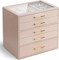Vlando 5 Layer Jewelry Box for Women, Glass Lid Jewelry Organizer with 5 Drawers for Necklaces Rings Earrings Bracelets - Toffee