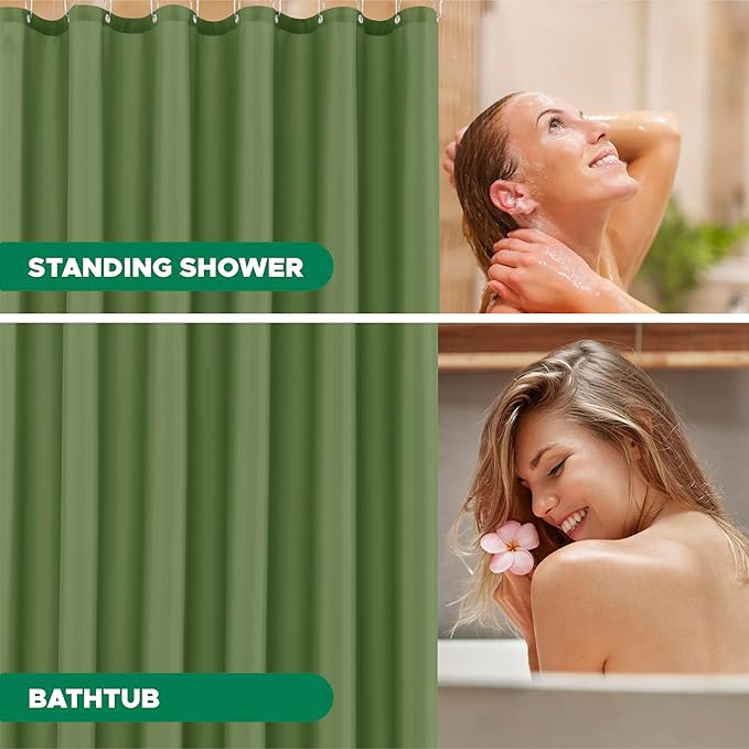 Biscaynebay Hotel Quality Extra Long Fabric Shower Liners 72" Width by 84" Length, Sage Water Resistant Bathroom Curtains Rust Resistant Grommets & Weighted Bottom Hem Machine Washable