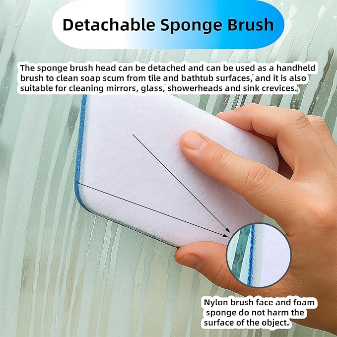 Tub Tile Scrubber Cleaning Brush, Sponge on a Stick for Cleaning Adjustable Long Handled Scrub Brush with 21.7'' Handle for Cleaning Shower Bathroom Vessel Sinks Toilet Wall Floor Black