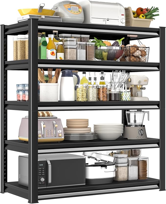 Rufokisa Garage Shelving Heavy Duty，Large Loads Adjustable Garage Storage Shelves, Metal Storage Racks and Shelving Units, Utility Rack Shelves,47.2”W x 24”D x 78”H,Black