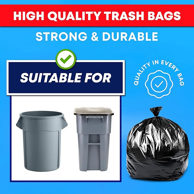 Veska 55 Gallon Trash Bags, 55-60 Gallon Trash Bags Heavy Duty (MegaValue Pack 150 COUNT) - Large Black Garbage Bags, 50-60 Gallon Garbage Bags for Commercial and Lawn
