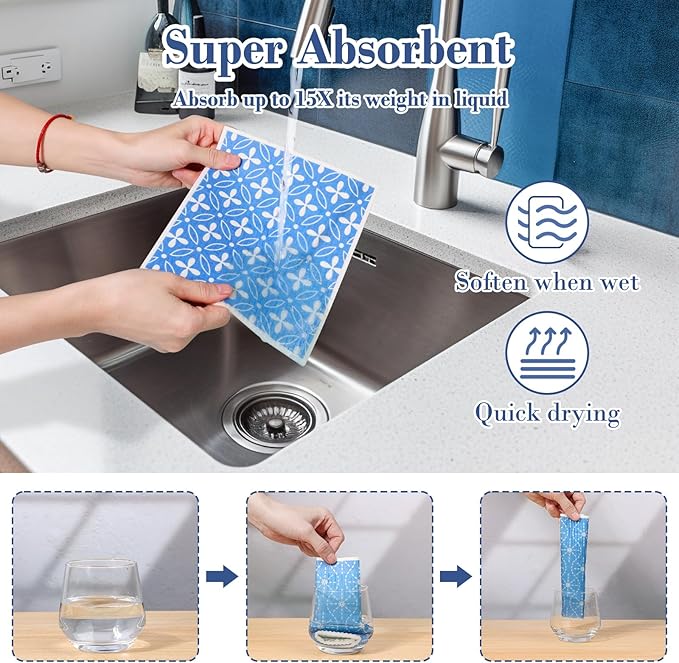 Lucomb 8 Pack Swedish Dishcloths for Kitchen, Reusable Dish Cloth Kitchen Towels Absorbent Sponges Fast Drying Swedish Dish Cloth for Washing Dishes Countertops Tables Cleaning