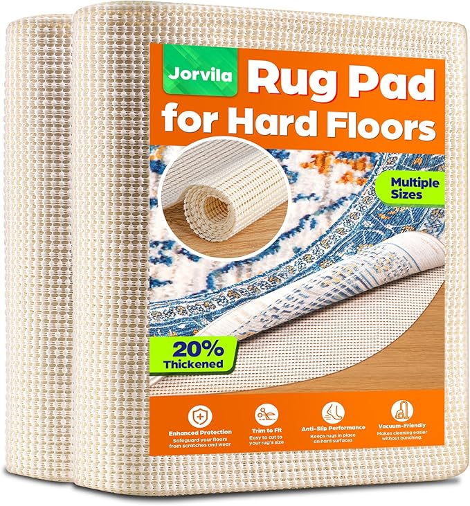 Jorvila Non-Slip Rug Pad Gripper Round 6 Feet, Anti Skid Mat for Under Area Rugs, Keeps Rugs in Position and Safe, Thick Cushioned Carpet Pad for Hardwood Floors Protection