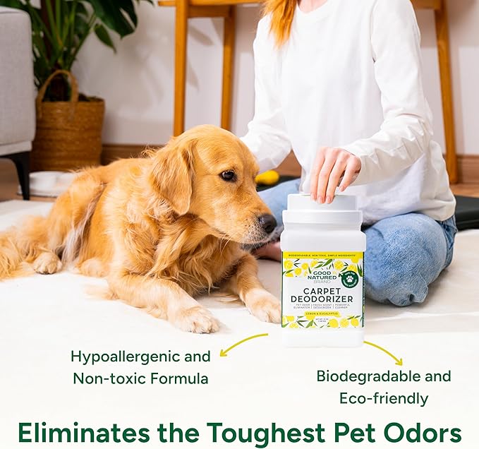 Good Natured Brand | Carpet Deodorizer & Freshener Powder | 70 oz Pet Odor Eliminator for Strong Odor & Pet Urine | Fresh Natural Lemon & Eucalyptus Scent | Safe for Homes with Pets