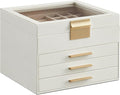 SONGMICS Jewelry Box Organizer with Glass Lid, 4-Layer Jewelry Storage, with 3 Drawers, Modern Style, 8 x 9.1 x 6.5 Inches, Cloud White and Gold Color UJBC173W01