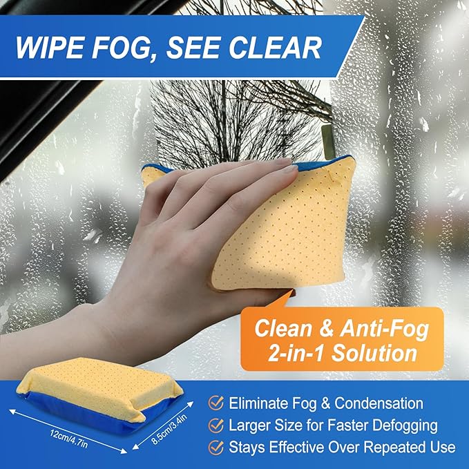 SHIELDOM Anti-Fog Spray for Glass Car Windshield Defogger Prevents Fogging of Interior Glass, Mirrors, Windows, Visors, Glasses, Goggles, Shower Door with Defogging & Cleaning Sponge, Towel 4oz/120ml