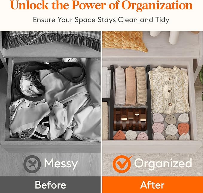 Lifewit 6 Pack Drawer Dividers 4" High, 11-17" Adjustable Drawer Organizers for Clothes, Expandable Dresser Separators in Bedroom/Bathroom/Kitchen/Fridge/Office Organization and Storage, Black