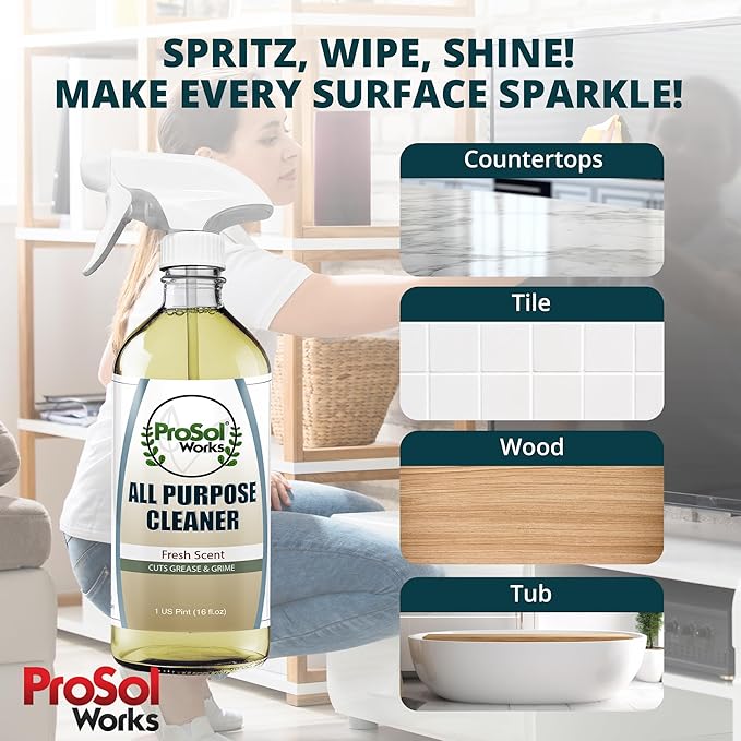 PROSOL WORKS All Purpose Cleaner Cleaning Spray 16 oz - Multi Surface Cleaner Use to Clean Counters, Wood, Stone, Tile, Fabric, Tub & Appliances Revealing Natural Shine & Refreshing Scent