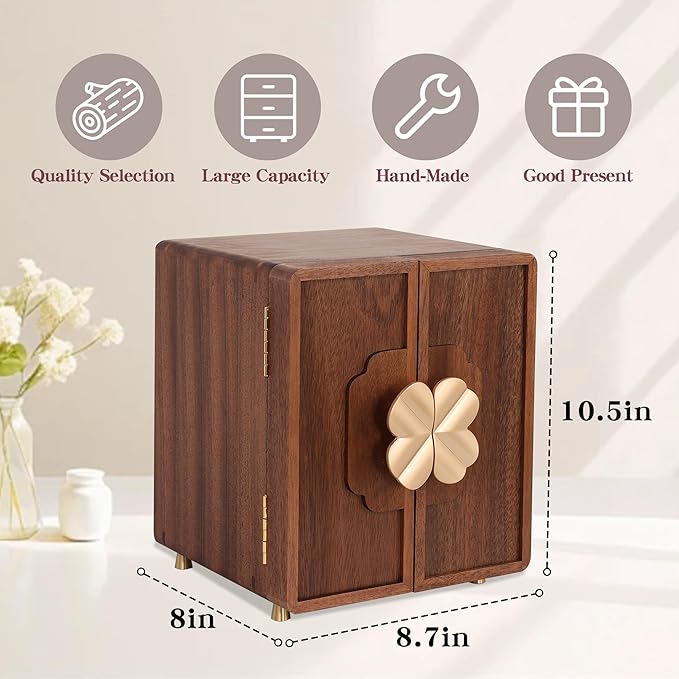 Jewelry Box for Women Girls, Wooden Jewelry Box Organizer Functional With Drawers, 5 Layers Jewelry Storage Organizer for Earring, Ring, Necklace, Bracelets