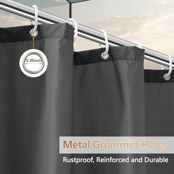 Seenus Charcoal Grey Fabric Stall Shower Curtain Liner 36 x 78 inch, Waterproof Cloth Shower Liner Washable with 2 Large Magnets, Narrow Bathroom Shower Curtain for Single Stall
