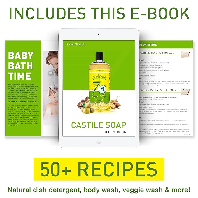 Pure Castile Soap - No Palm Oil, GMO-Free - Gentle Liquid Soap For Sensitive Skin & Baby Wash - All Natural Vegan Formula with Organic Carrier Oils (16 Fl Oz, An Unscented)