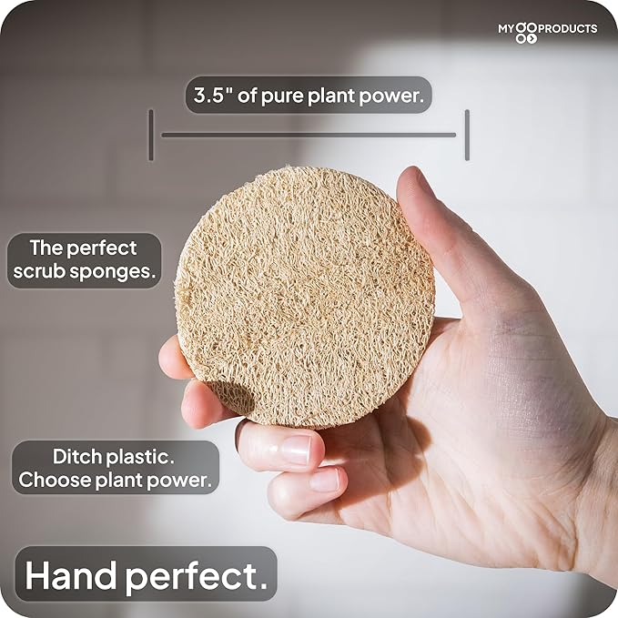 LoofaGO (10-Pack) Natural Loofah Sponges - 100% Biodegradable, Compostable & Plastic-Free, Non-Scratch Scrubbers for Kitchen, Dishes & Bath (Zero-Waste)