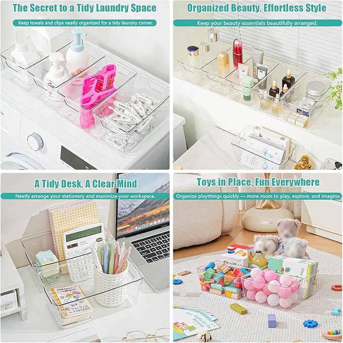 Homaigie 12 Pack Clear Plastic Storage Bins, Multi-Use Pantry Organizer and Storage Containers, Fridge Organizer Bins with Handles for Kitchen, Cabinet, Snack and Refrigerator Organization