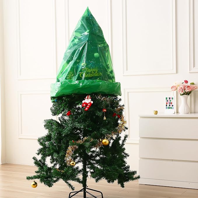 Jumbo Christmas Tree Removal Bag, Green Extra Large 6ft Width x 9ft Tall Christmas Tree Disposal Bag Waterproof for Upright Storage