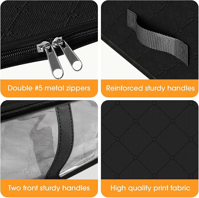 StorageRight Under Bed Storage Bins, 4-Pack 40L Foldable Fabric Storage Bags with Transparent Window, Breathable Organizer for Clothes/Blanket/Comforter/Quiltr, Black