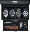 ProCase Watch Case, 4 Slot Mens Watch Box Holder Organizer with Glass Lid, 2-Layer Watches Display Case, Mens Jewelry Box with Drawer, Birthday Valentine Gifts for Men Women -4 Slot, Black