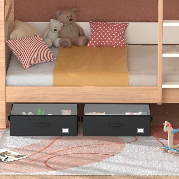EE-RoomWorld Underbed Storage Bins With Wheels, No Assemble Required 10 inches Height Large Capacity Rolling Underbed Shoe Storage Containers，Dorm Underbed Storage Drawers
