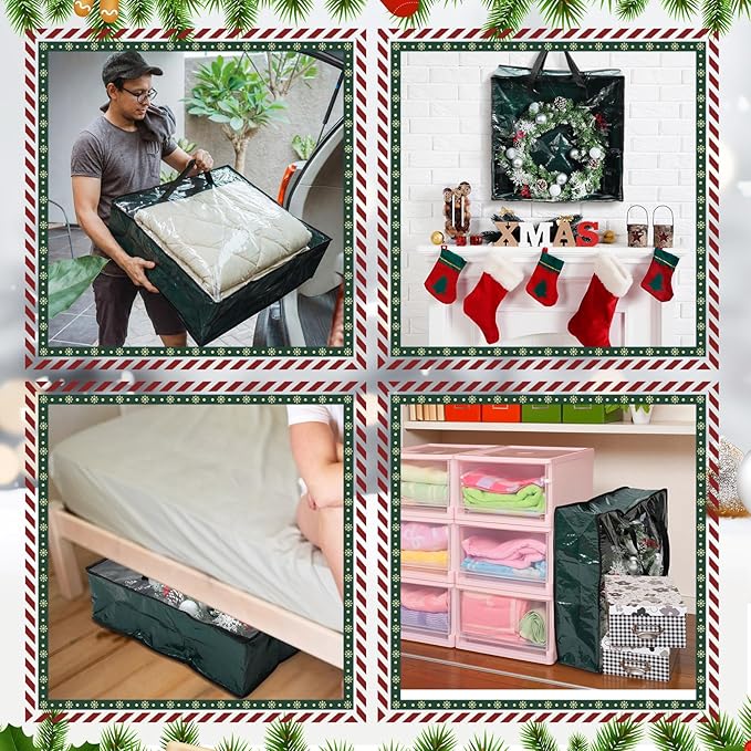 Oversized 6 Pack Storage Bags with Zipper 25 Gallon Tote Bags Moving Travel Camping Essentials Packing Supplies for Clothes Wreaths Quilts Decorations Toys, 26 x 26 x 8.7 Inches(Green)