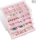 ProCase Earring Holder Organizer Jewelry Box with 5 Drawers, Acrylic Clear Earring Case with Adjustable Velvet Trays for Women - Pink, 5 Layers