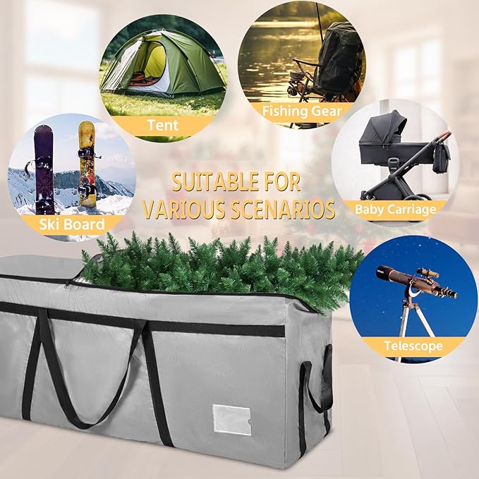 9 ft Christmas Tree Storage Bag, Heavy Duty Christmas Tree Bag with Reinforced Handles and Dual Zippers Wide Opening, Large Capacity fits for Artificial Christmas Tree (Grey, 9 ft)