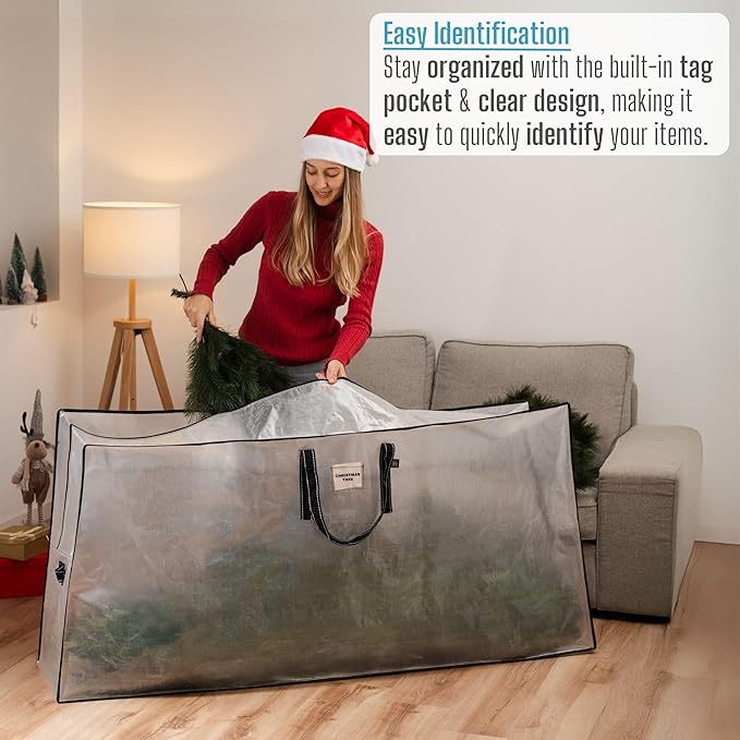 VENO Clear Christmas Tree Storage Bag - Fits 9 Ft Artificial Trees, Heavy Duty Large Bags with Zipper, Durable Handles, and Labeling Card Slot, Alternative to Storage Boxes with Lids