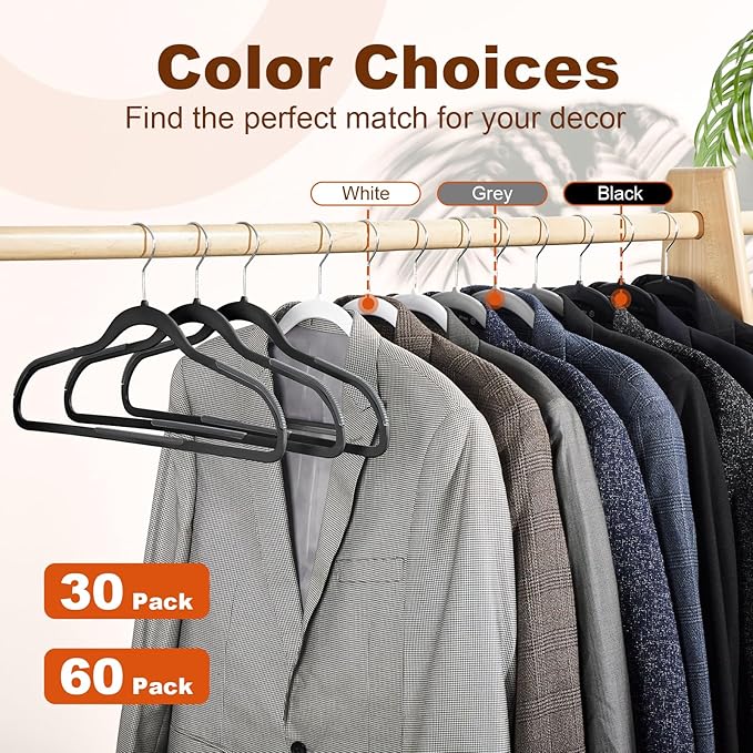 HOUSE DAY Heavy Duty Plastic Hangers 30 Pack, Non Slip Clothes Hangers with Rubber Pads and 360° Hook - Thin 0.2 Inch, Space Saving Coat Hanger Black, Closet Organizer for Shirt, Pants, Suit, Skirt
